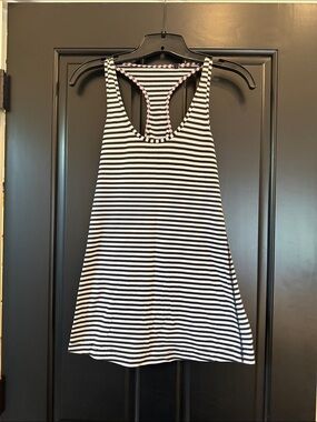 lululemon athletica Black and White Striped Racerback Tank with Pink Trim